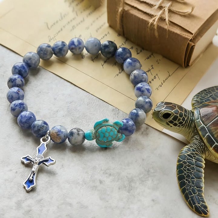 Christianartworkshop Ocean's Faith mit mehrfarbigem Naturstein und Schildkröten-Charm-Tierarmband - Blauer Fleckenjaspis - image 28