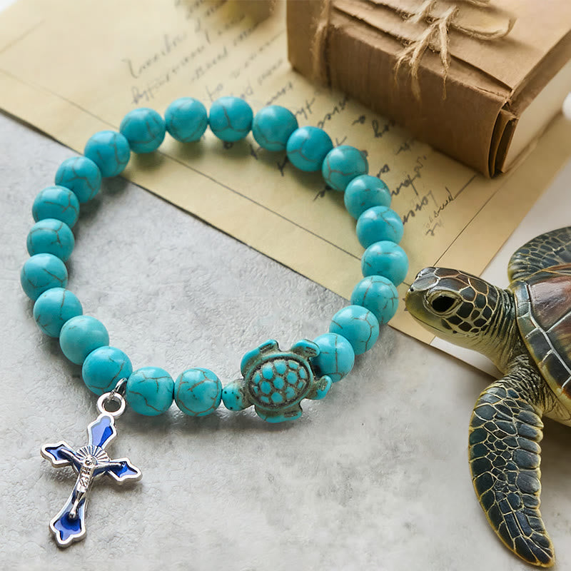 Christianartworkshop Ocean's Faith mit mehrfarbigem Naturstein und Schildkröten-Charm-Tierarmband - Türkis - image 7