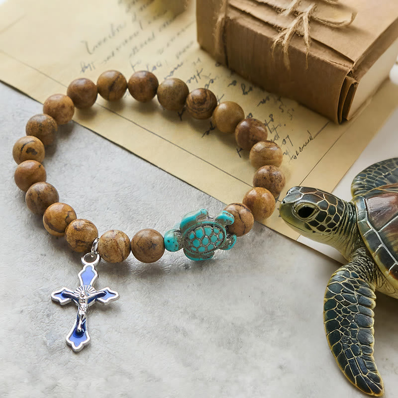 Christianartworkshop Ocean's Faith mit mehrfarbigem Naturstein und Schildkröten-Charm-Tierarmband - Landschaftsjaspis - image 49
