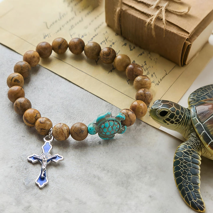 Christianartworkshop Ocean's Faith mit mehrfarbigem Naturstein und Schildkröten-Charm-Tierarmband - Landschaftsjaspis - image 49