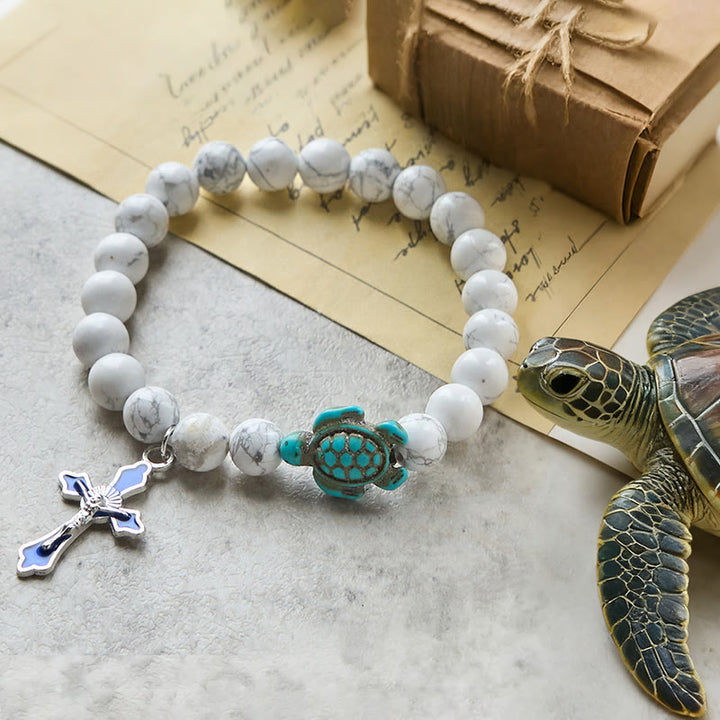Christianartworkshop Ocean's Faith mit mehrfarbigem Naturstein und Schildkröten-Charm-Tierarmband - Weißer Howlith - image 21