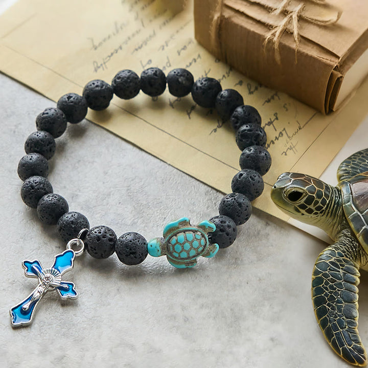 Christianartworkshop Ocean's Faith mit mehrfarbigem Naturstein und Schildkröten-Charm-Tierarmband - Lavastein - image 14