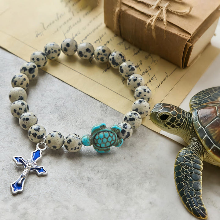 Christianartworkshop Ocean's Faith mit mehrfarbigem Naturstein und Schildkröten-Charm-Tierarmband - Dalmatiner Jaspis - image 35