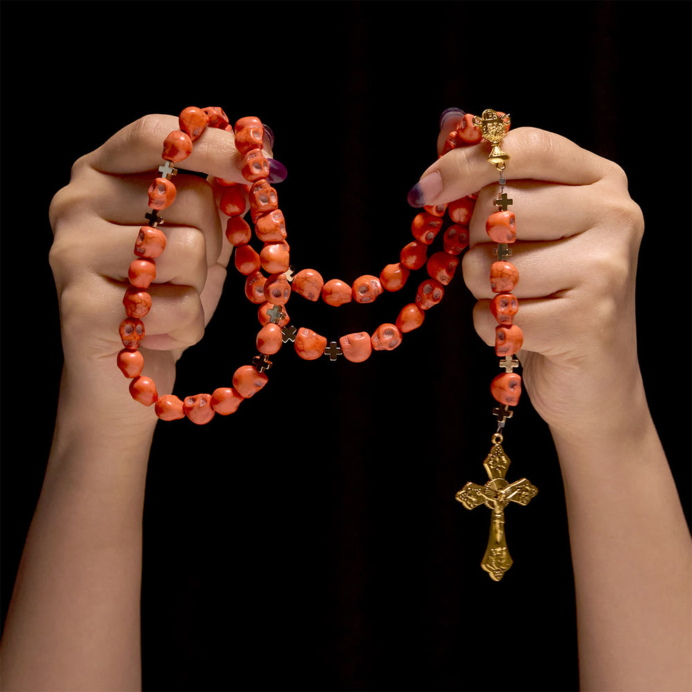 Christianartworkshop Licht über Dunkelheit – Heiliger Gral der Erlösung mit mystischem Rosenkranz aus purpurroten Totenkopfperlen - image 1