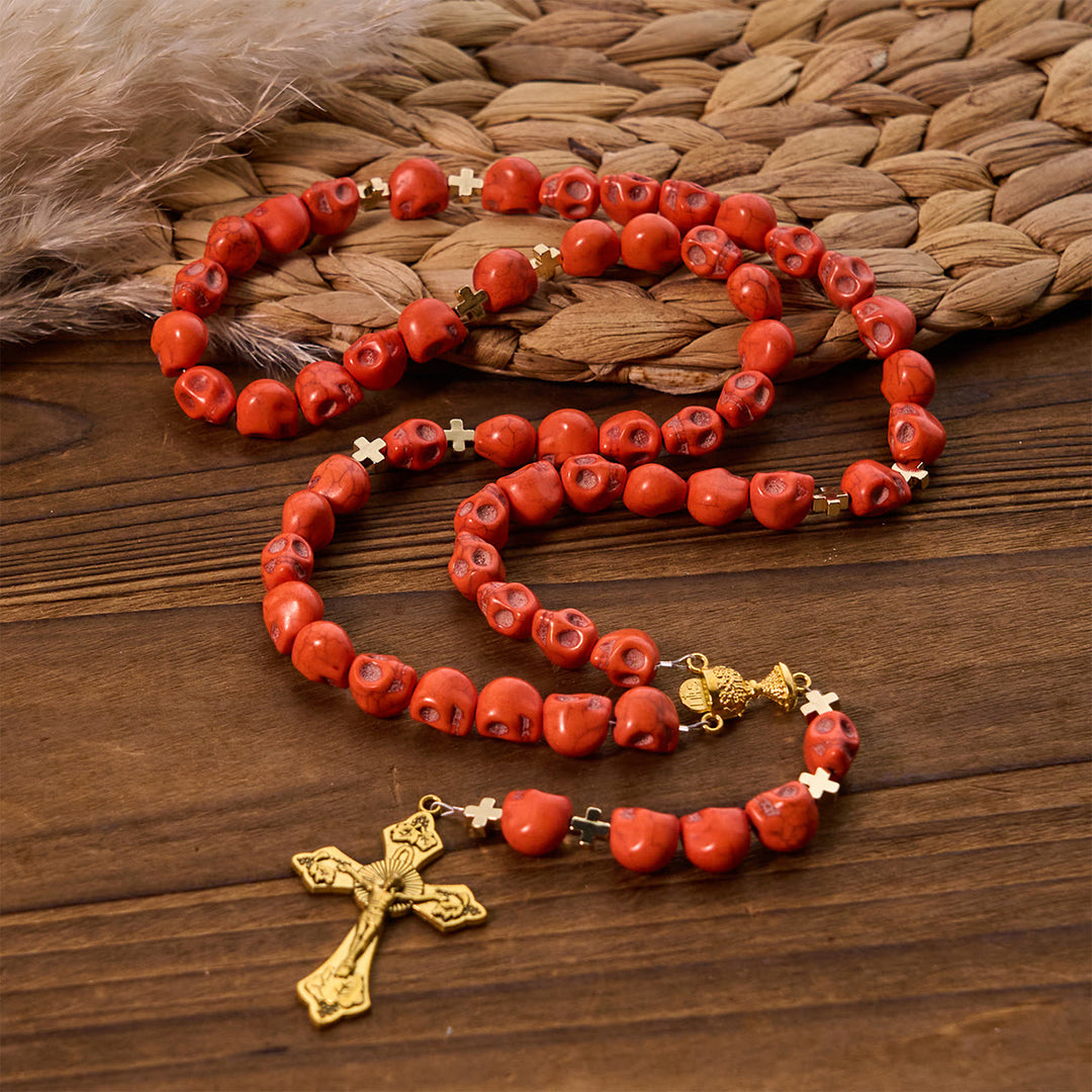 Christianartworkshop Licht über Dunkelheit – Heiliger Gral der Erlösung mit mystischem Rosenkranz aus purpurroten Totenkopfperlen - image 2