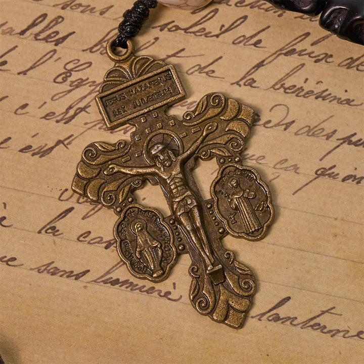 Christianartworkshop Licht über Dunkelheit – Pardon Kruzifix der Barmherzigkeit mit schwarzen Totenkopfperlen, Gebetsrosenkranz - image 8