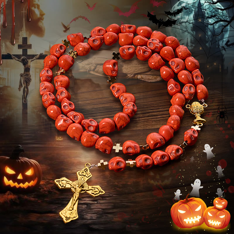 Christianartworkshop Licht über Dunkelheit – Heiliger Gral der Erlösung mit mystischem Rosenkranz aus purpurroten Totenkopfperlen - Halloween-Rosenkranz - image 0