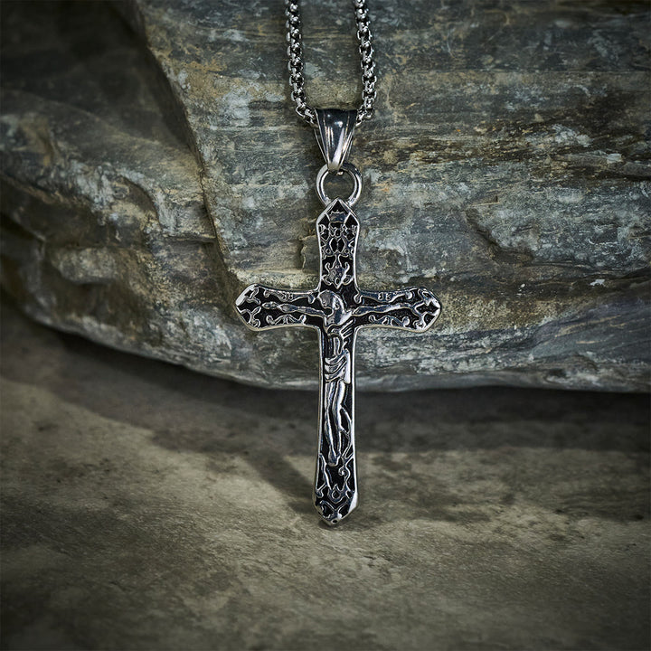 Christianartworkshop Klassische Halskette mit verziertem Kreuz aus Edelstahl: Ein tiefgründiges Symbol des Glaubens - image 1