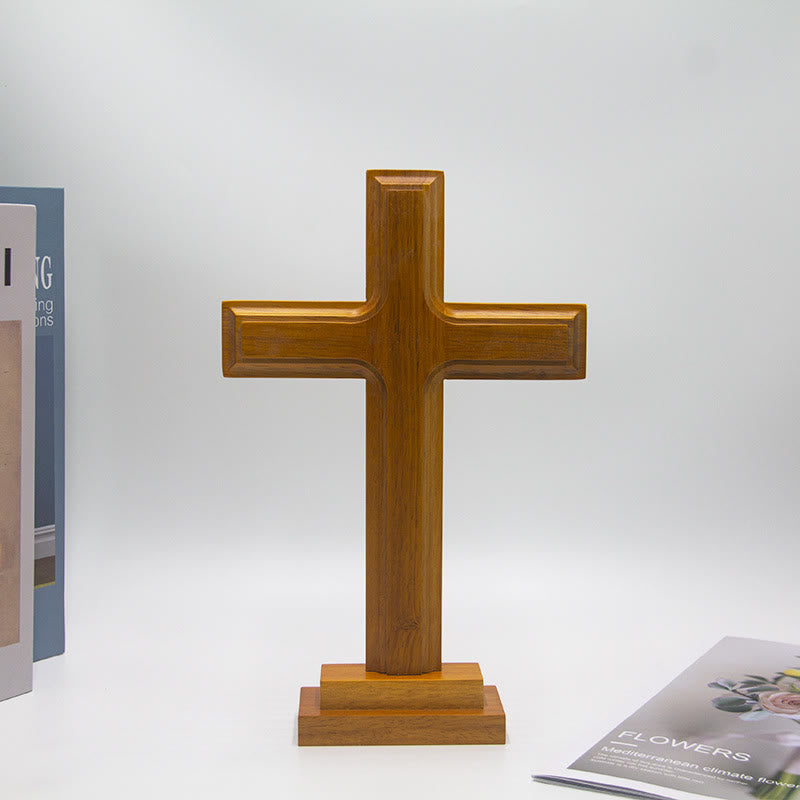 Christianartworkshop Minimalistisches Holzkreuz-Dekor mit Sockel: Ein subtiles Zeichen spiritueller Gelassenheit - Kreuzen - image 0