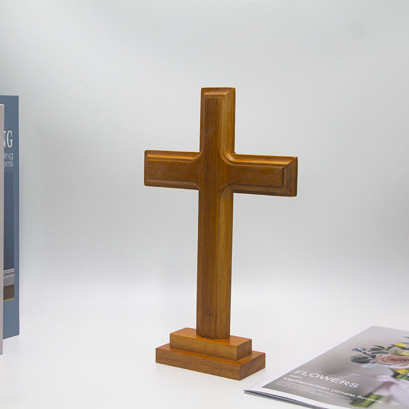 Christianartworkshop Minimalistisches Holzkreuz-Dekor mit Sockel: Ein subtiles Zeichen spiritueller Gelassenheit - image 1