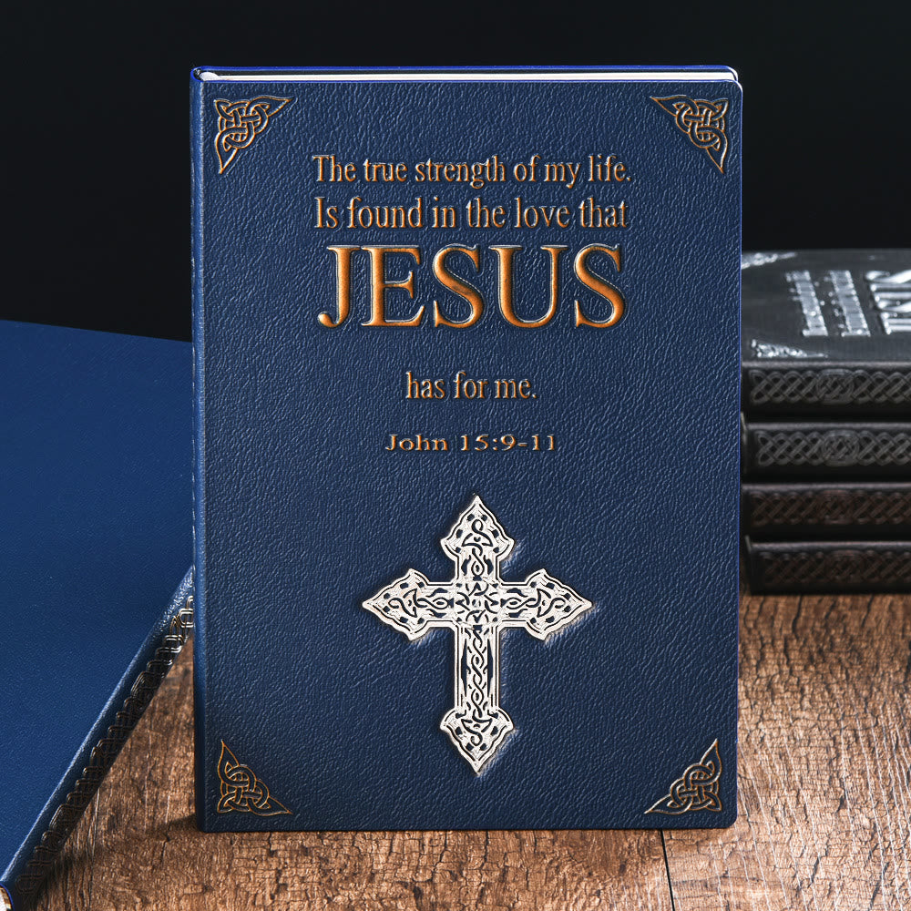 Christianartworkshop Deluxe-Ledertagebuch mit Jesus und Kreuz: Ein erstklassiges Geschenk für gläubige Seelen - Blauer Deckel + Silbernes Kreuz - image 0