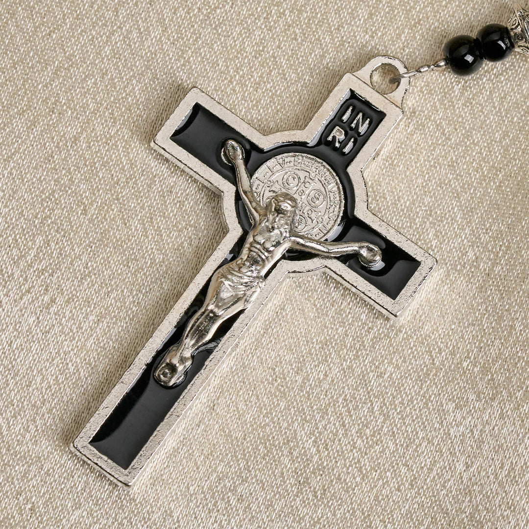 Christianartworkshop Handgefertigter Rosenkranz aus mattschwarzen Perlen mit silbernem Kruzifix und Wundertätiger Medaille - image 7
