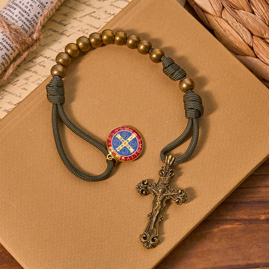 Christianartworkshop St. Benedikt Schutz All-Place Tragbare Bronze Perlen Nylon Schnur Tasche Rosenkranz - image 4
