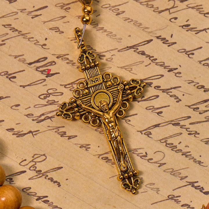 Christianartworkshop Thanksgiving Devotion Sandelholz-Rosenkranz mit Golden Grace Kürbis-Edelsteinen und Heiligem Gral - image 6