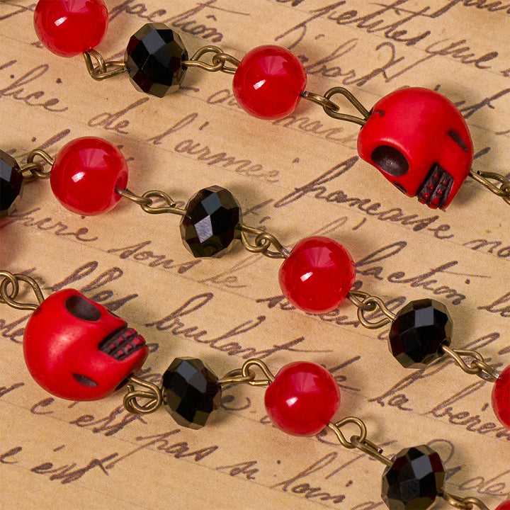 Christianartworkshop Rosenkranz im gotischen Stil mit roten Totenkopf-Akzenten und kunstvollem Blumenkreuz - image 6