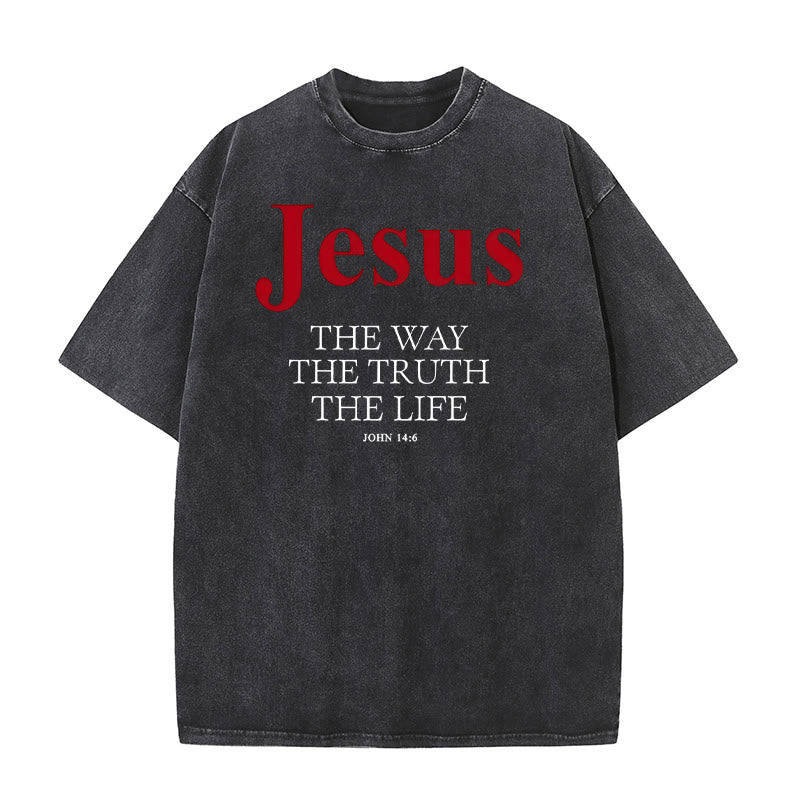 Christianartworkshop Jesus Der Weg Die Wahrheit Das Leben Unisex Gewaschenes T-Shirt - Schwarz - 5XL - image 3