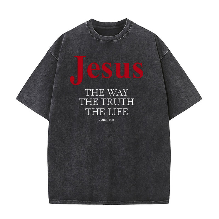 Christianartworkshop Jesus Der Weg Die Wahrheit Das Leben Unisex Gewaschenes T-Shirt - Schwarz - 5XL - image 3