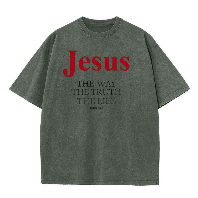 Christianartworkshop Jesus Der Weg Die Wahrheit Das Leben Unisex Gewaschenes T-Shirt - Armeegrün - 5XL - image 2
