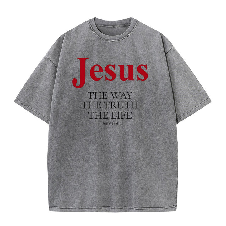 Christianartworkshop Jesus Der Weg Die Wahrheit Das Leben Unisex Gewaschenes T-Shirt - Grau - 5XL - image 4