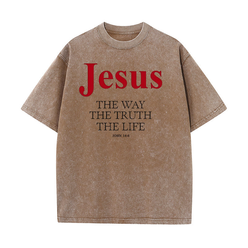 Christianartworkshop Jesus Der Weg Die Wahrheit Das Leben Unisex Gewaschenes T-Shirt - Kaffee - 5XL - image 9