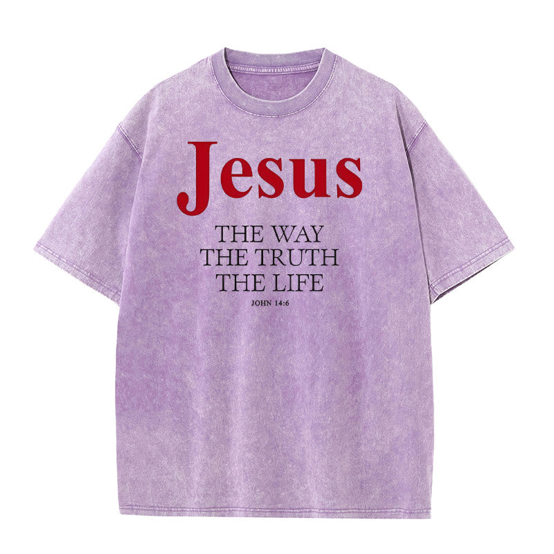 Christianartworkshop Jesus Der Weg Die Wahrheit Das Leben Unisex Gewaschenes T-Shirt - Lila - 5XL - image 5