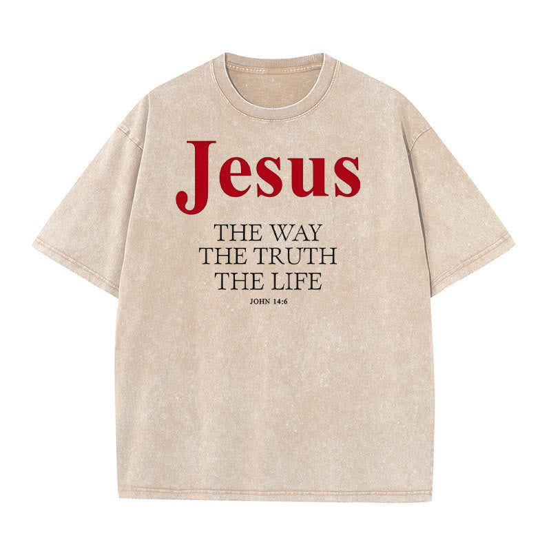Christianartworkshop Jesus Der Weg Die Wahrheit Das Leben Unisex Gewaschenes T-Shirt - Aprikose - 5XL - image 0