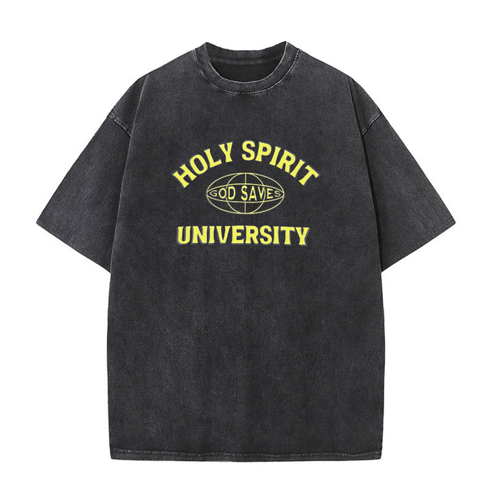 Christianartworkshop Holy Spirit University God Saves Unisex gewaschenes T-Shirt - Schwarz - 5XL - image 0