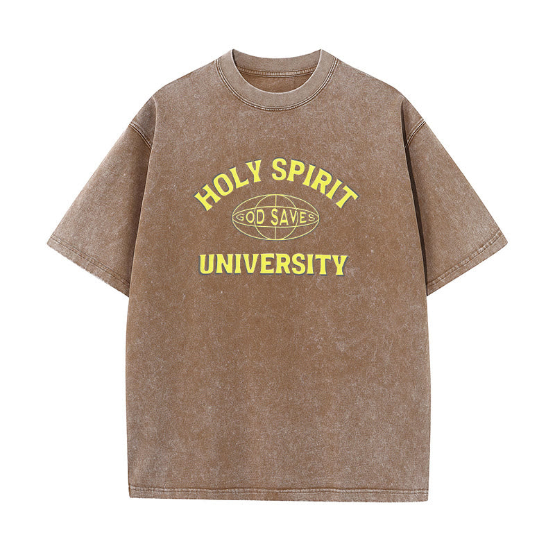 Christianartworkshop Holy Spirit University God Saves Unisex gewaschenes T-Shirt - Kaffee - 5XL - image 8