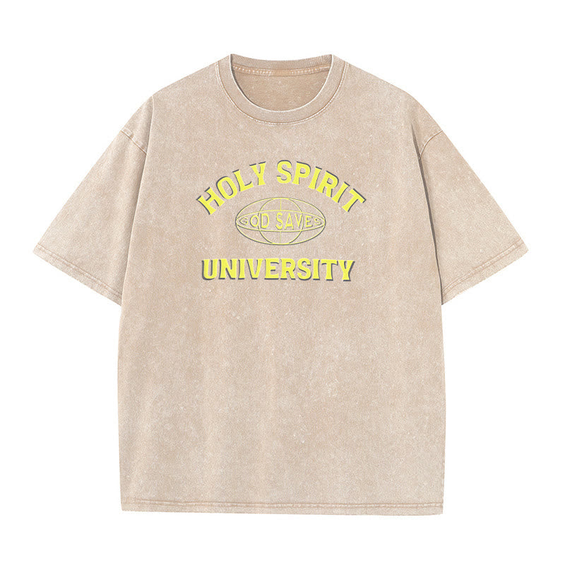 Christianartworkshop Holy Spirit University God Saves Unisex gewaschenes T-Shirt - Aprikose - 5XL - image 9