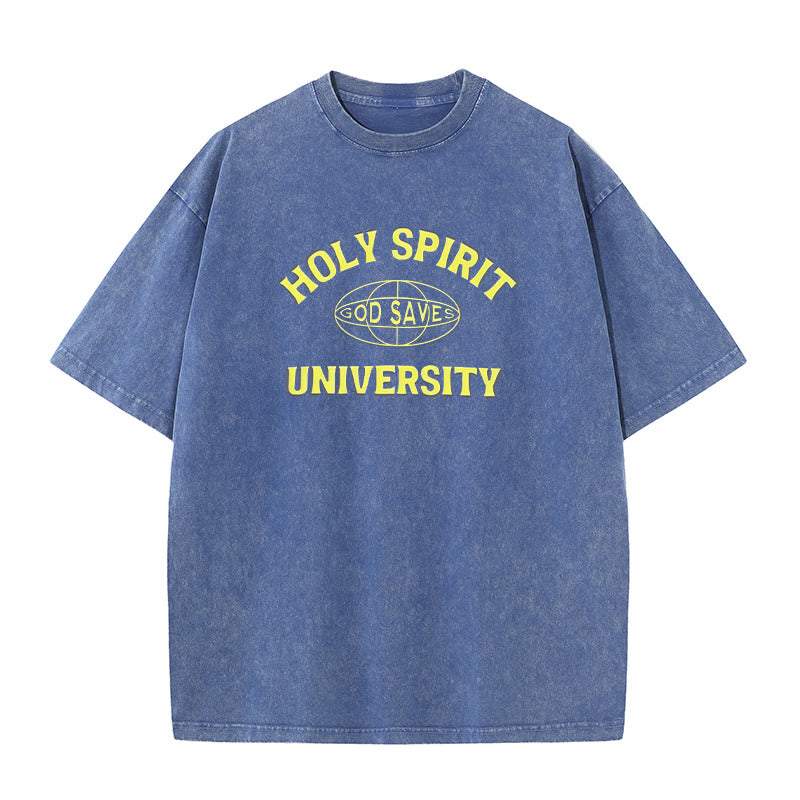 Christianartworkshop Holy Spirit University God Saves Unisex gewaschenes T-Shirt - Blau - 5XL - image 5