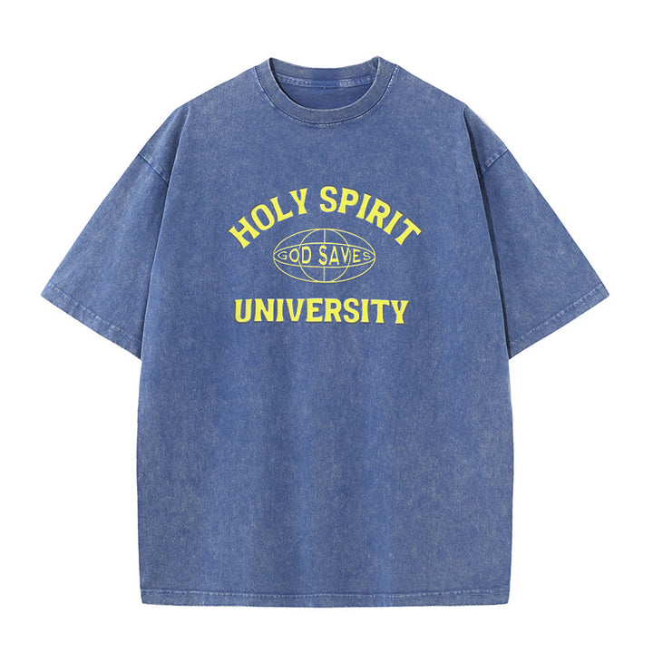 Christianartworkshop Holy Spirit University God Saves Unisex gewaschenes T-Shirt - Blau - 5XL - image 5