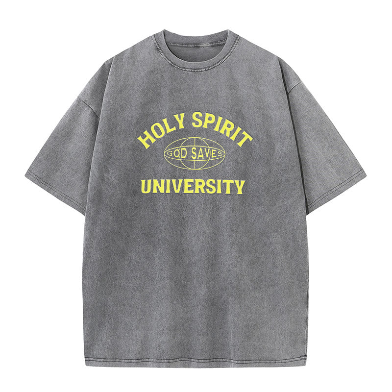 Christianartworkshop Holy Spirit University God Saves Unisex gewaschenes T-Shirt - Grau - 5XL - image 3
