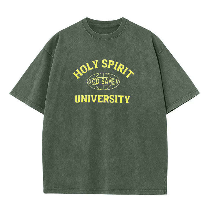 Christianartworkshop Holy Spirit University God Saves Unisex gewaschenes T-Shirt - Armeegrün - 5XL - image 2
