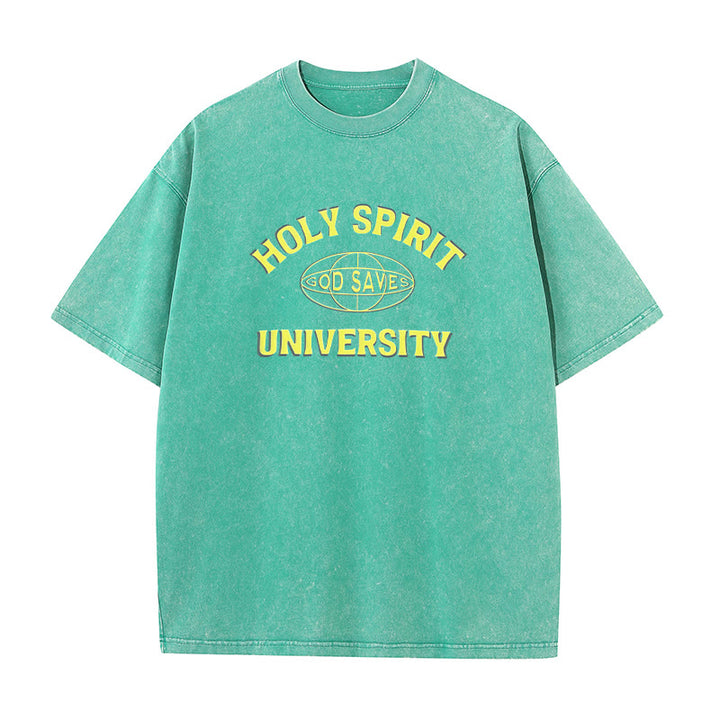 Christianartworkshop Holy Spirit University God Saves Unisex gewaschenes T-Shirt - Grün - 5XL - image 7