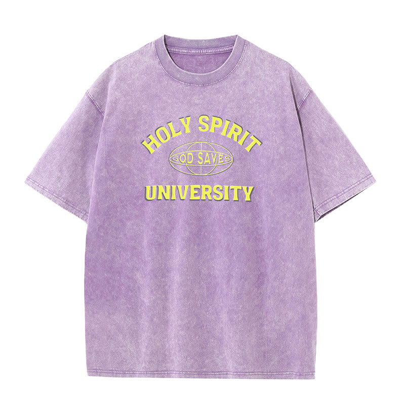Christianartworkshop Holy Spirit University God Saves Unisex gewaschenes T-Shirt - Lila - 5XL - image 4