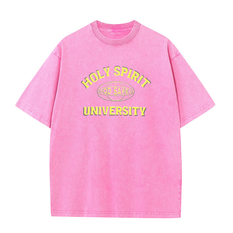 Christianartworkshop Holy Spirit University God Saves Unisex gewaschenes T-Shirt - Rosa - 5XL - image 6