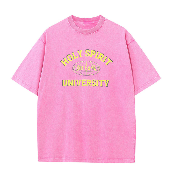 Christianartworkshop Holy Spirit University God Saves Unisex gewaschenes T-Shirt - Rosa - 5XL - image 6