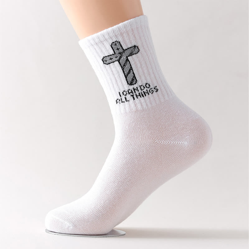 Christianartworkshop Faith-Driven Ich kann alles tun, täglich tragen Kreuz Socken - Weiß - 10 Paare - image 0