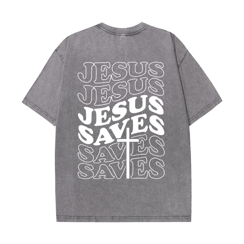 Christianartworkshop Unisex T-Shirt mit Jesus-Rettungskreuz-Grafik, gewaschen - Grau - 5XL - image 0