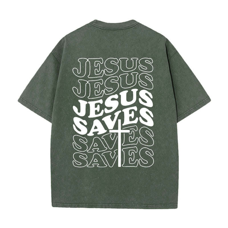 Christianartworkshop Unisex T-Shirt mit Jesus-Rettungskreuz-Grafik, gewaschen - Armeegrün - 5XL - image 3