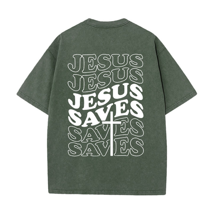 Christianartworkshop Unisex T-Shirt mit Jesus-Rettungskreuz-Grafik, gewaschen - Armeegrün - 5XL - image 3