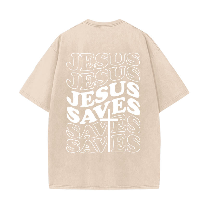Christianartworkshop Unisex T-Shirt mit Jesus-Rettungskreuz-Grafik, gewaschen - Aprikose - 5XL - image 17
