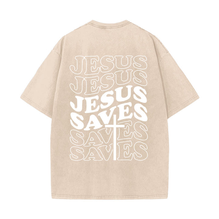Christianartworkshop Unisex T-Shirt mit Jesus-Rettungskreuz-Grafik, gewaschen - Aprikose - 5XL - image 17