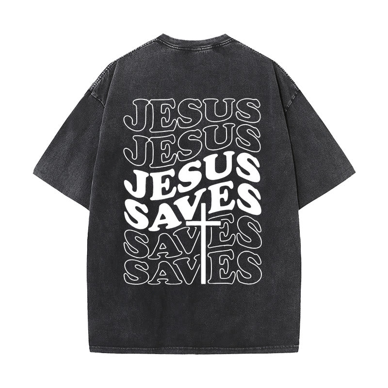 Christianartworkshop Unisex T-Shirt mit Jesus-Rettungskreuz-Grafik, gewaschen - Schwarz - 5XL - image 5