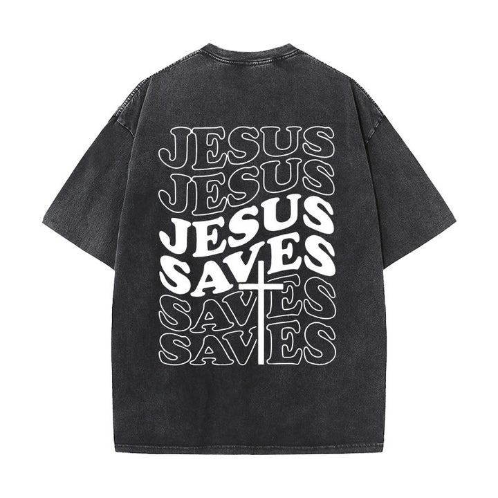 Christianartworkshop Unisex T-Shirt mit Jesus-Rettungskreuz-Grafik, gewaschen - Schwarz - 5XL - image 5