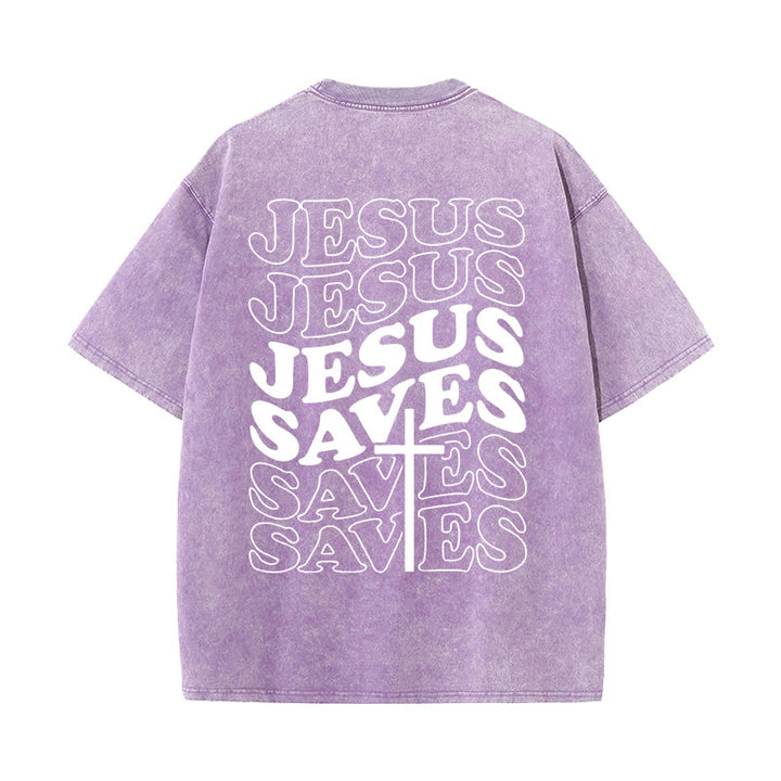 Christianartworkshop Unisex T-Shirt mit Jesus-Rettungskreuz-Grafik, gewaschen - Lila - 5XL - image 7