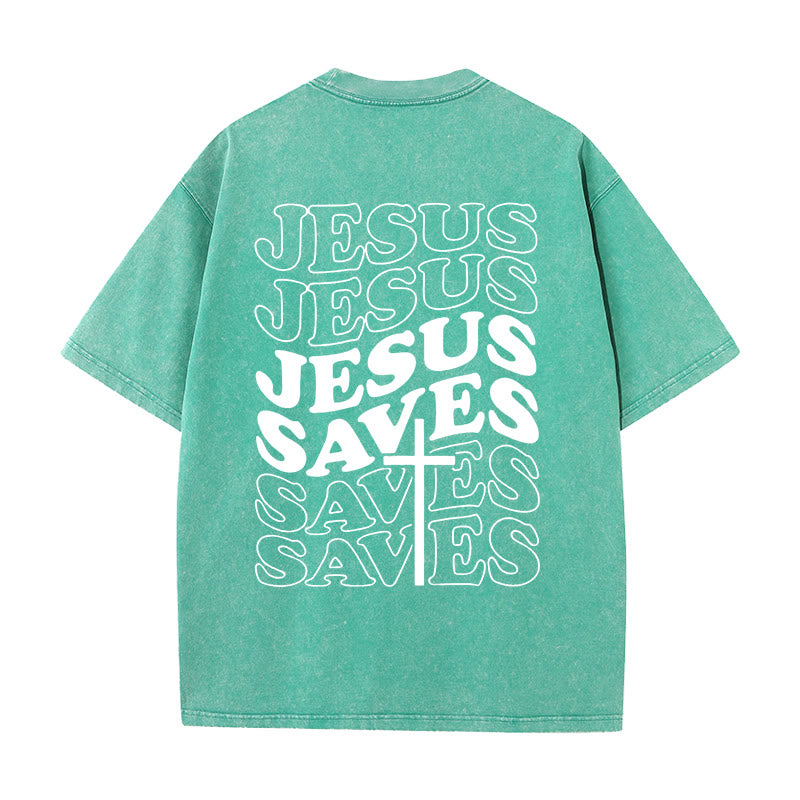 Christianartworkshop Unisex T-Shirt mit Jesus-Rettungskreuz-Grafik, gewaschen - Grün - 5XL - image 13