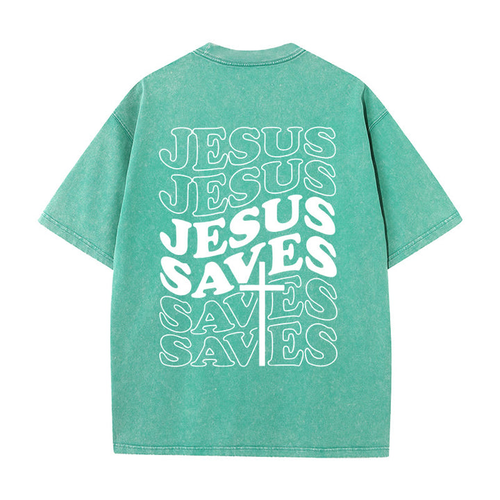 Christianartworkshop Unisex T-Shirt mit Jesus-Rettungskreuz-Grafik, gewaschen - Grün - 5XL - image 13