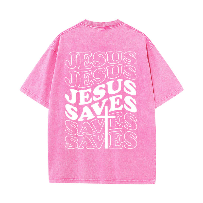 Christianartworkshop Unisex T-Shirt mit Jesus-Rettungskreuz-Grafik, gewaschen - Rosa - 5XL - image 11
