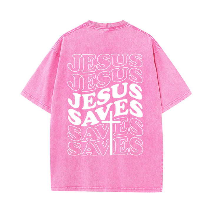 Christianartworkshop Unisex T-Shirt mit Jesus-Rettungskreuz-Grafik, gewaschen - Rosa - 5XL - image 11